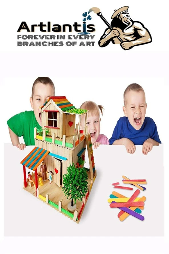 Renkli Dar Dil Çubuğu 250 Adet Ahşap Dondurma Çubuğu Renkli Maket Hobi Okul Proje Tasarım - 5