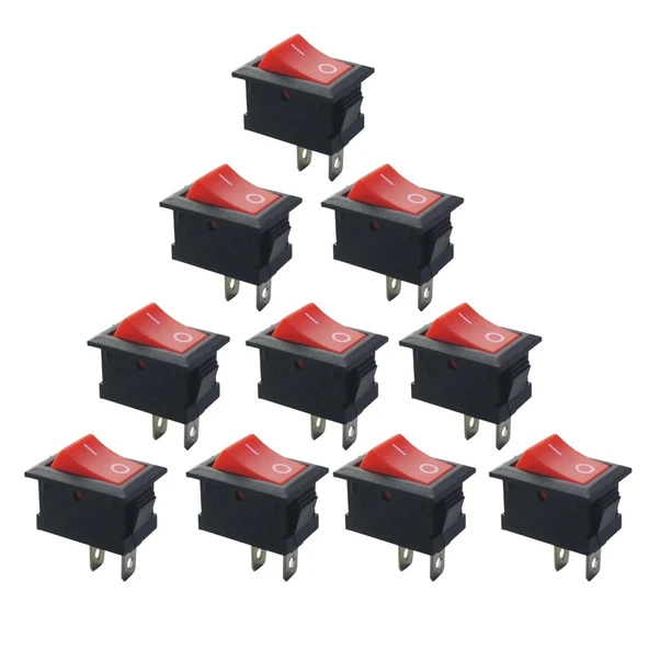 10 Adet - On-Off Anahtar Kırmızı, KCD1-101, Mini Aç Kapa Anahtar