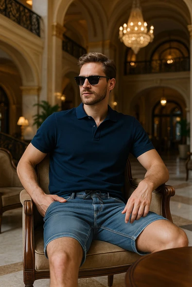 Erkek Likralı Bağcıklı Jean Şort