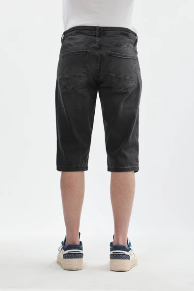 Erkek Esnek Likralı Jean Şort - 5