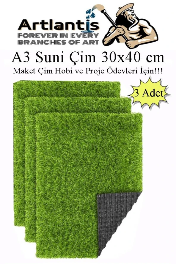 Yapay Çim A3 30x40 cm 3 Adet A3 Boyutunda Maket Çim Dekorati Yapay Çim Halı Teraryum Suni Çim