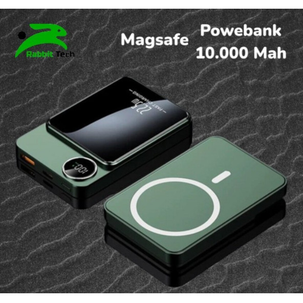 Yeşil 22.5W Hızlı Şarj Destekli 10000 mah Manyatik Magsafe Özelikli Powerbank