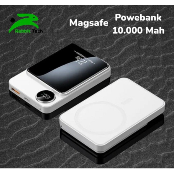 Beyaz 22.5W Hızlı Şarj Destekli 10000mah Manyatik Magsafe Özelikli Powerbank