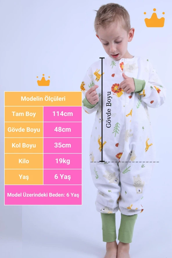 Begisa 2-8 Yaş 1 Tog Pazen Çocuk Uyku Tulumu Unisex Uzun Kollu Uyku Tulumu - 2