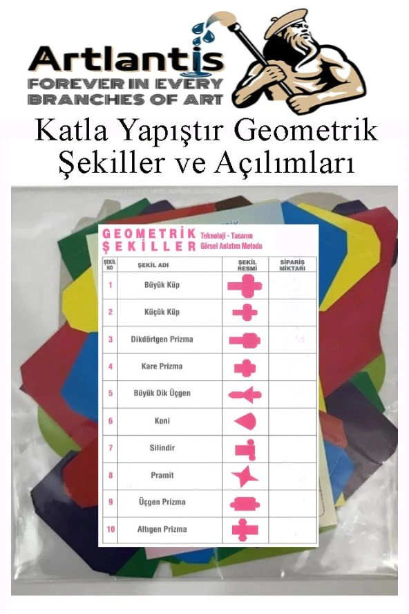 Katla Yapıştır Geometrik Şekiller ve Açılımları Seti 1 Paket Geometrik Cisimler Proje Tasarım Okul Sınıf Materyali