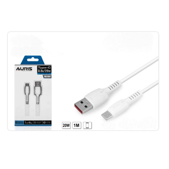 Auris USB Kablo Type-C, Type-C 3.4A/20W