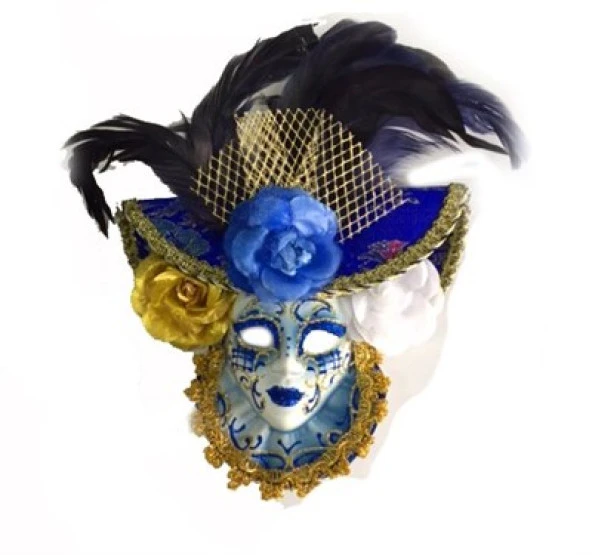 Güllü Dekoratif Seramik Maske Mavi Renk (2818)