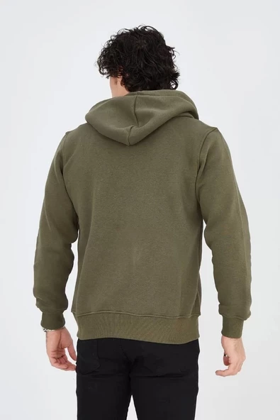 Erkek Kapüşonlu Baskılı Fermuarlı Hırka - Yeşil - Resim 2