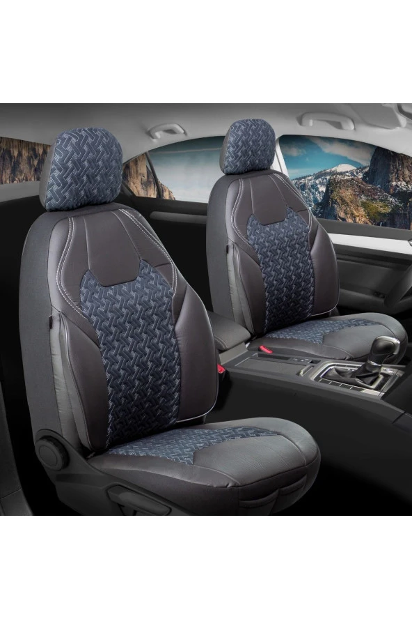 Startcar Renault Megane 4 SEDAN Deri Detaylı Süet Kumaş Ön Arka Set Oto Koltuk Kılıfı Siyah Beyaz STRTCAR