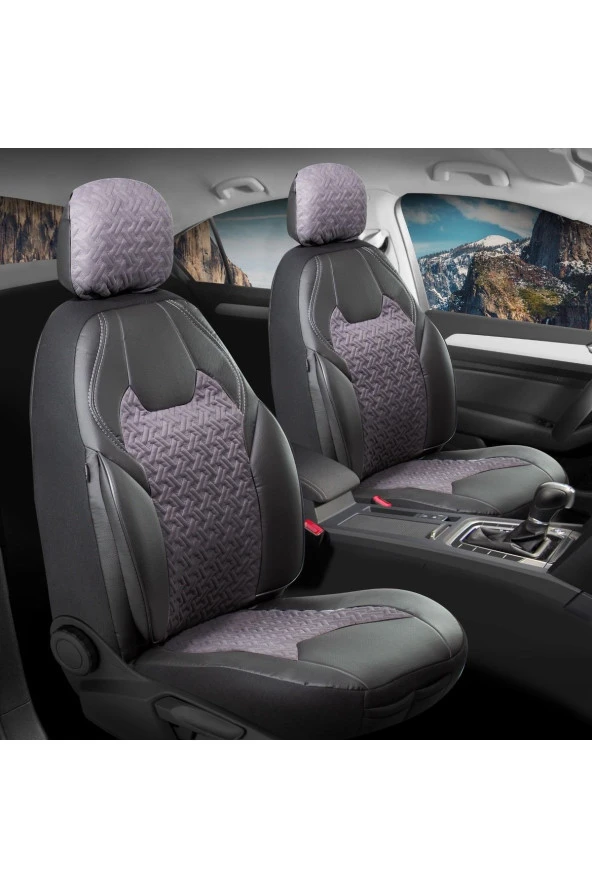 Startcar Volkswagen Amarok Deri Detaylı Süet Kumaş Ön Arka Set Oto Koltuk Kılıfı Siyah Füme STARTCR