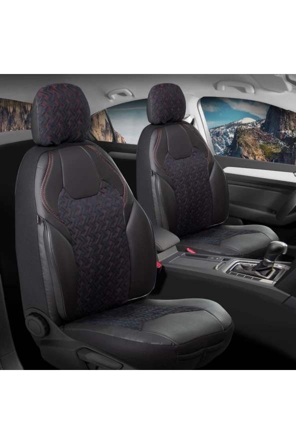 Startcar Renault Kadjar Deri Detaylı Süet Kumaş Ön Arka Set Oto Koltuk Kılıfı Siyah LOTUS SC