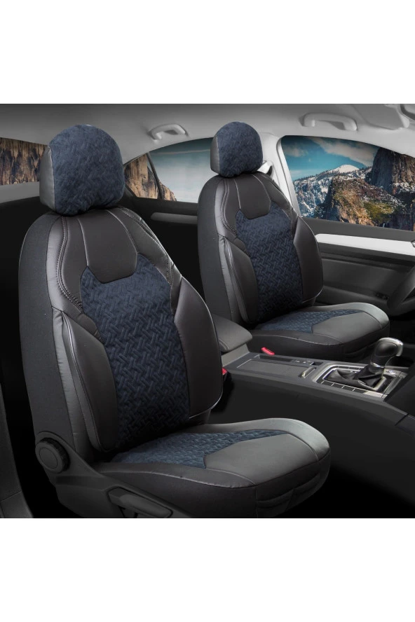 Startcar Bmw 3 SERİSİ 320 Deri Detaylı Süet Kumaş Ön Arka Set Oto Koltuk Kılıfı Siyah Mavi STRTCRR