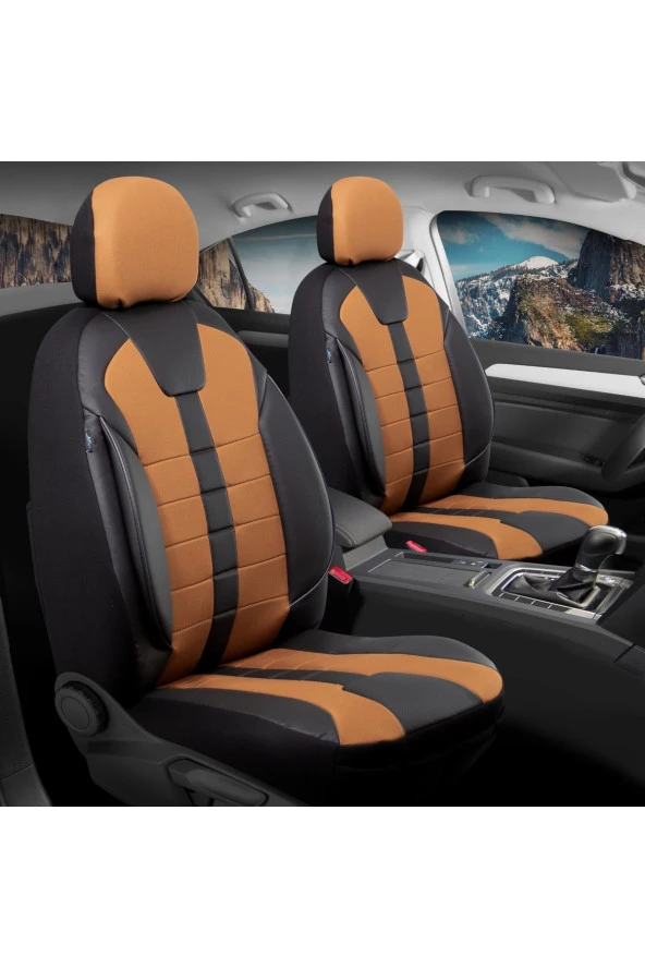 Startcar Citron C3 Air Cros Deri Detaylı Oto Koltuk Kılıfı Ön Arka Set Vistas Siyah Tarçın SC