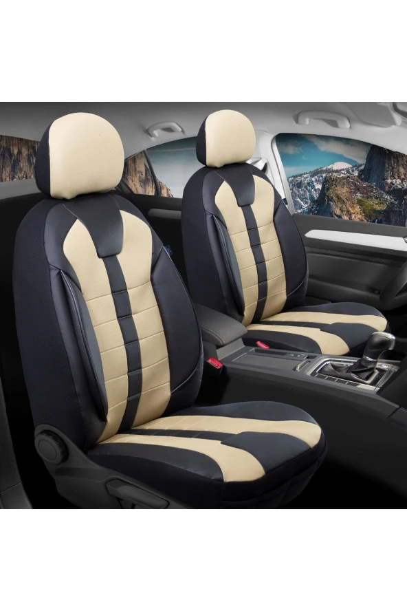 Startcar Hyundai İX55  Deri Detaylı Oto Koltuk Kılıfı Ön Arka Set Vistas Siyah Bej SC