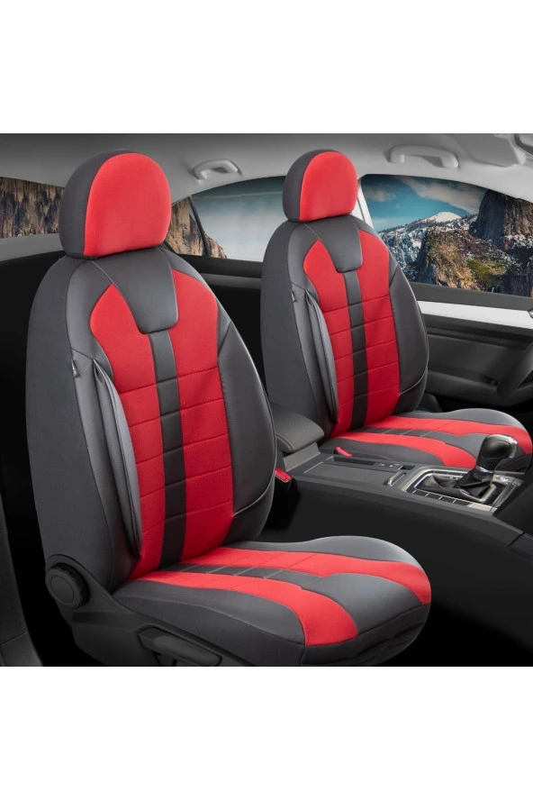 Startcar Skoda Karaq Deri Detaylı Oto Koltuk Kılıfı Ön Arka Set Vistas Siyah Kırmızı SC