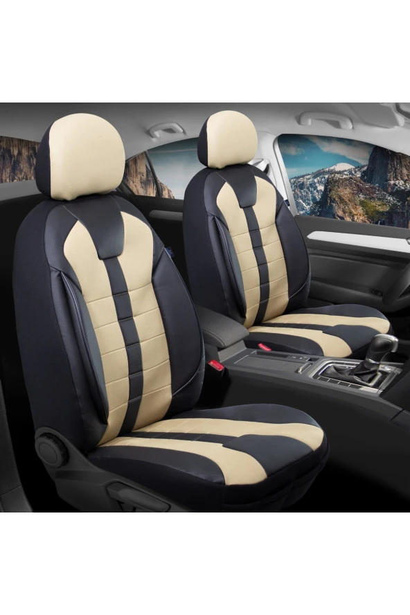 Startcar Mazda 3.23 Deri Detaylı Oto Koltuk Kılıfı Ön Arka Set Vistas Siyah Bej SC