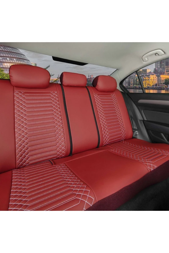 Startcar Isuzu D-Max Yeni Full Deri Oto Koltuk Kılıfı Ön Arka Set Kırmızı SC - 1
