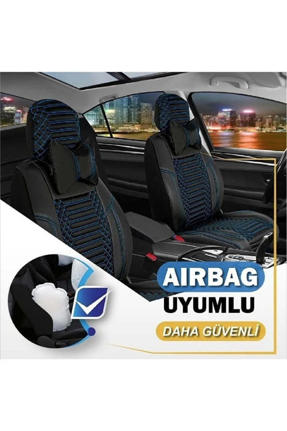 Startcar Bmw 3 SERİSİ 330 Full Deri Oto Koltuk Kılıfı Ön Arka Set Siyah Mavi SC