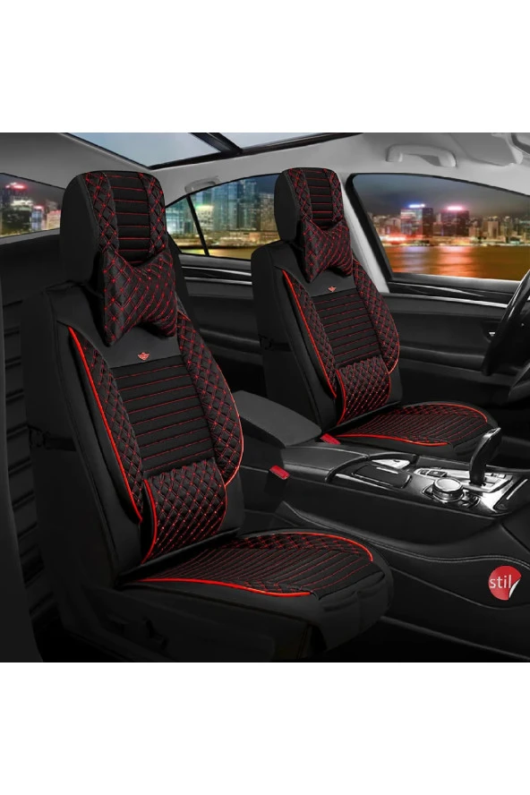 Startcar Opel Vectra C Deri Oto Koltuk Kılıfı Ön Arka Set Anka Siyah Kırmızı SC
