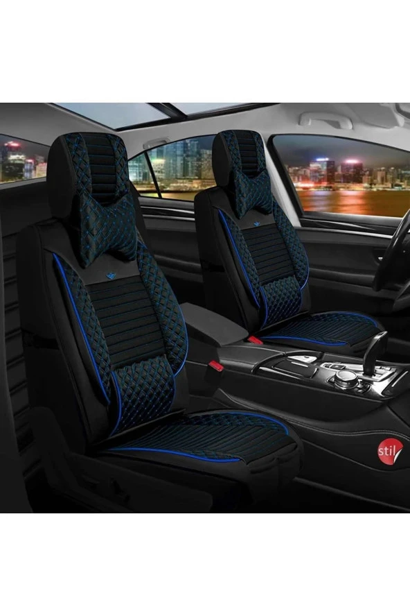 Startcar Renault Laguna 2 Deri Oto Koltuk Kılıfı Ön Arka Set Anka Siyah Mavi SC