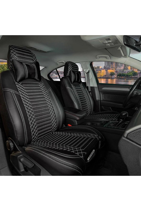 Startcar Alfa Romeo 146 Full Deri Oto Koltuk Kılıfı Ön Arka Set Siyah Beyaz SC