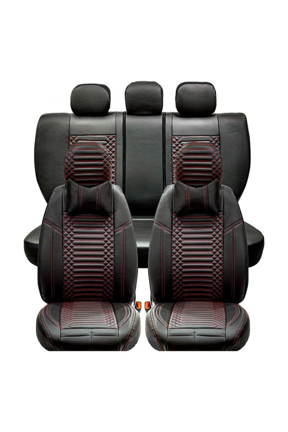 Startcar Renault Latitude Full Deri Oto Koltuk Kılıfı Ön Arka Set Siyah Kırmızı SC - 2