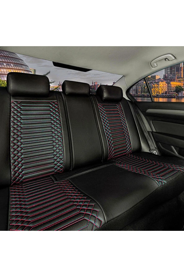 Startcar Renault Latitude Full Deri Oto Koltuk Kılıfı Ön Arka Set Siyah Kırmızı SC - 3