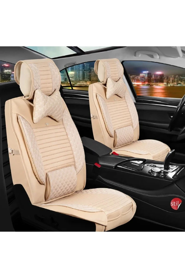 Startcar Fiat Linea Deri Oto Koltuk Kılıfı Ön Arka Set Anka Bej SC