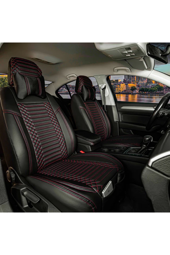 Startcar Volkswagen Arteon Lüx Full Deri Oto Koltuk Kılıfı Ön Arka Set (exclusıve) Siyah Kırmızı
