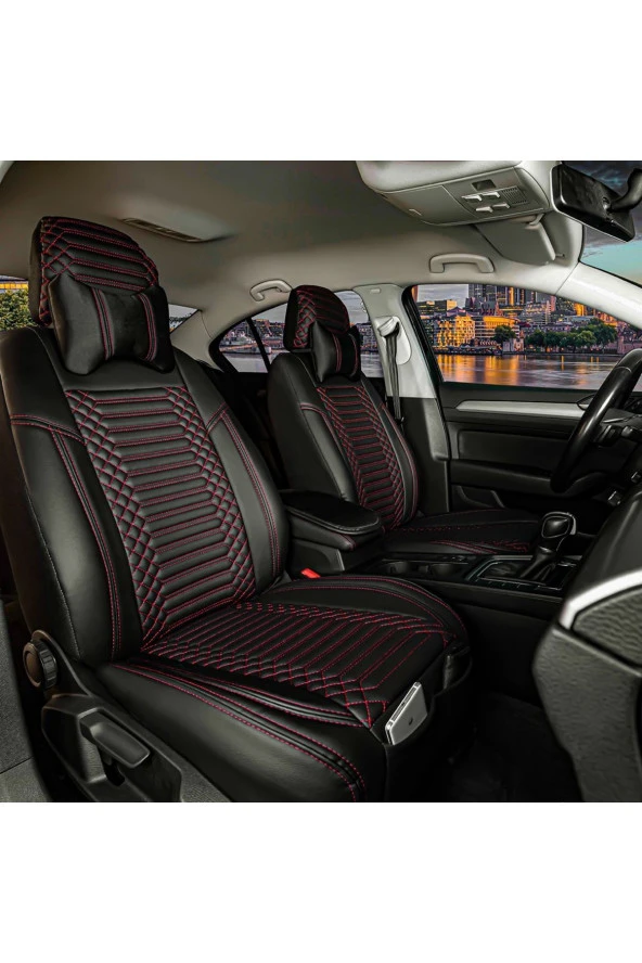 Startcar Fiat Stilo Full Deri Oto Koltuk Kılıfı Ön Arka Set Siyah Kırmızı SC