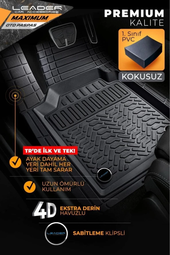 Startcar  Renault Fluence Uyumlu 4D Havuzlu Paspas Platinium Model Siyah SC