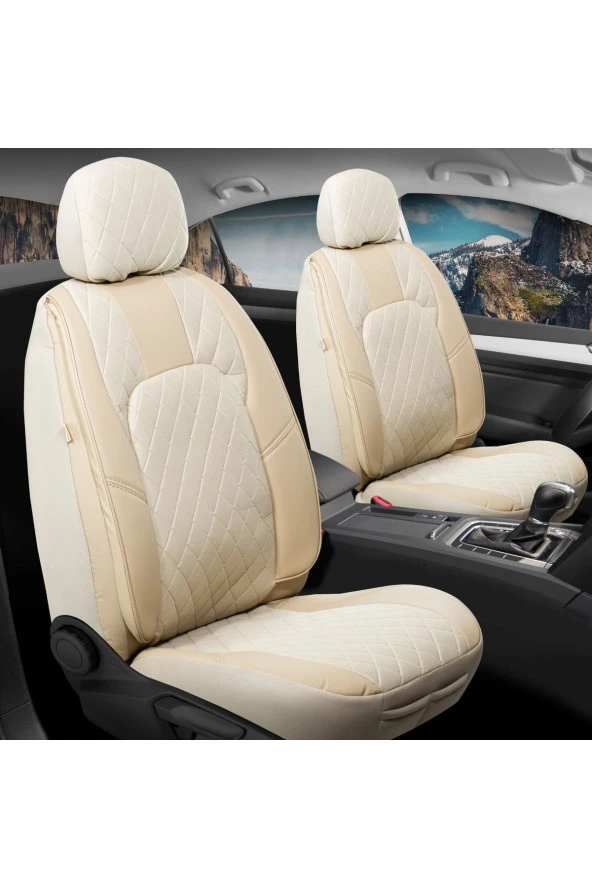 Startcar Honda Accord Uyumlu Deri Oto Koltuk Kılıfı Ön Arka Set Chester Series Bej SC