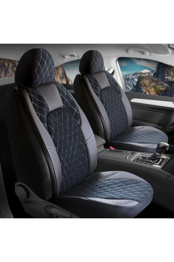 Startcar Peugeot 308 Uyumlu Deri Oto Koltuk Kılıfı Ön Arka Set Chester Series Siyah Beyaz CS