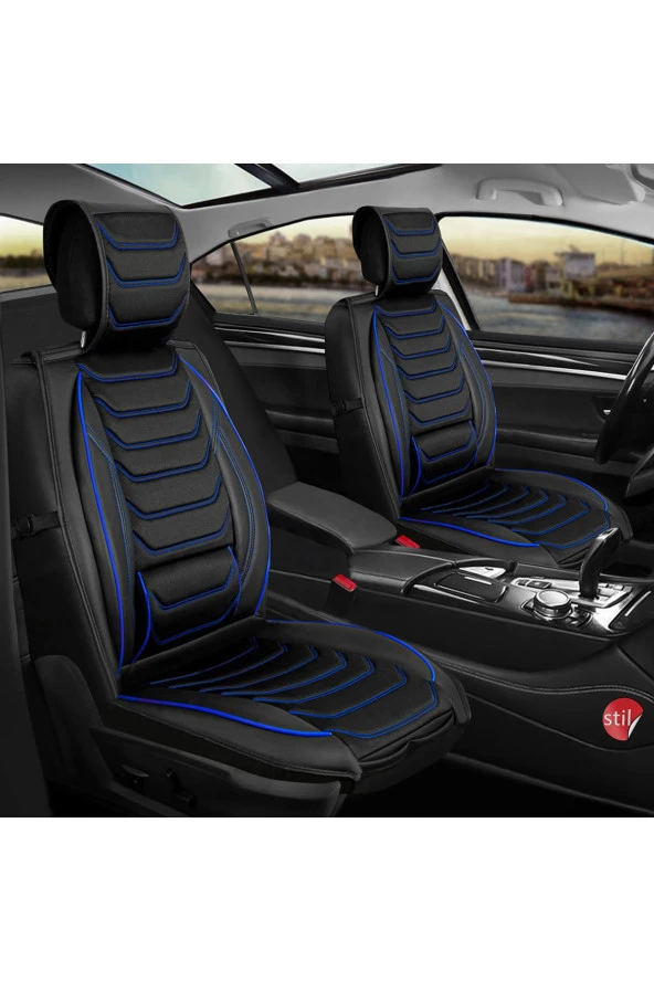 Startcar Opel Astra K HB Uyumlu Deri Oto Koltuk Kılıfı Ön Arka Set Batı Serisi Siyah Mavi SC