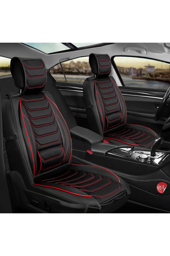 Startcar Audi A7 Serisi Uyumlu Lüx Deri Oto Koltuk Kılıfı Ön Arka Set Karadeniz Serisi Siyah Kırmızı SC