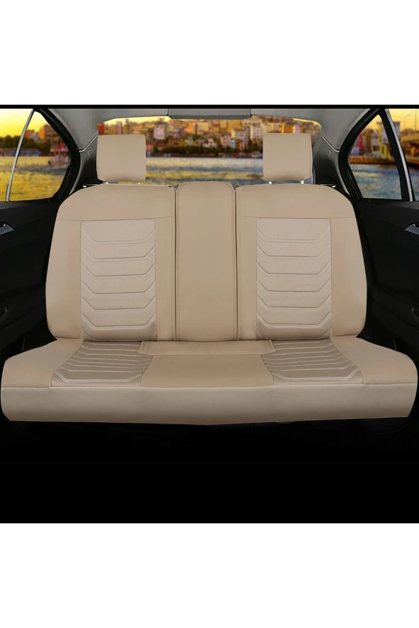 Startcar Nissan Navara Yeni Uyumlu Lüx Deri Oto Koltuk Kılıfı Ön Arka Set Ege Serisi Bej SC - 1