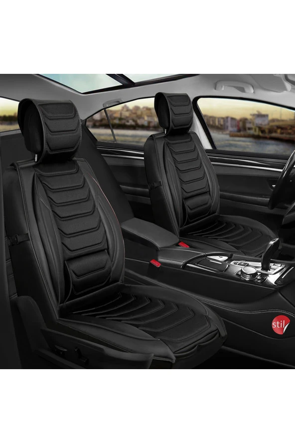 Startcar Volkswagen Tiguan Uyumlu Deri Oto Koltuk Kılıfı Ön Arka Set Kuzey Serisi Siyah SC