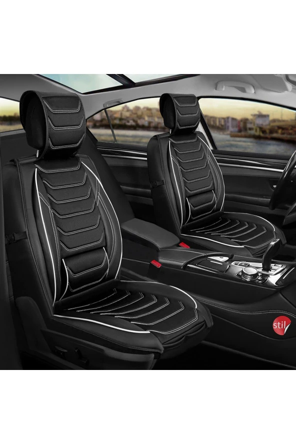 Startcar Geely Familia Uyumlu Deri Oto Koltuk Kılıfı Ön Arka Set Anadolu Serisi Siyah Beyaz SC