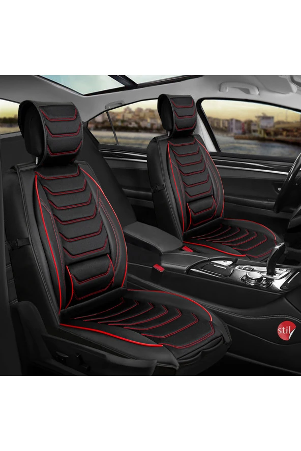 Startcar Volvo S60 Uyumlu Lüx Deri Oto Koltuk Kılıfı Ön Arka Set Karadeniz Serisi Siyah Kırmızı SC