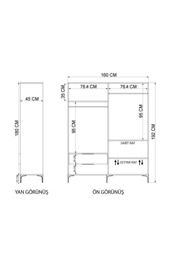 ALONEX HOME ADEN 4 KAPAKLI ÇEKMECELİ BEYAZ GARDIROP , ELBİSE DOLABI, RAFLI DOLAP - 5