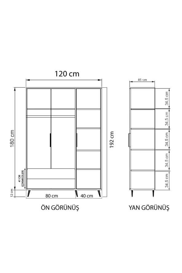 ALONEX HOME  ADEN 3 KAPAKLI ÇEKMECELİ BEYAZ GARDIROP , ELBİSE DOLABI, RAFLI DOLAP - 4