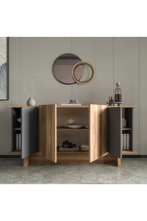ALONEX HOME  DİANA 180 CM KONSOL , CEVİZ- ANTRASİT KONSOL - 3