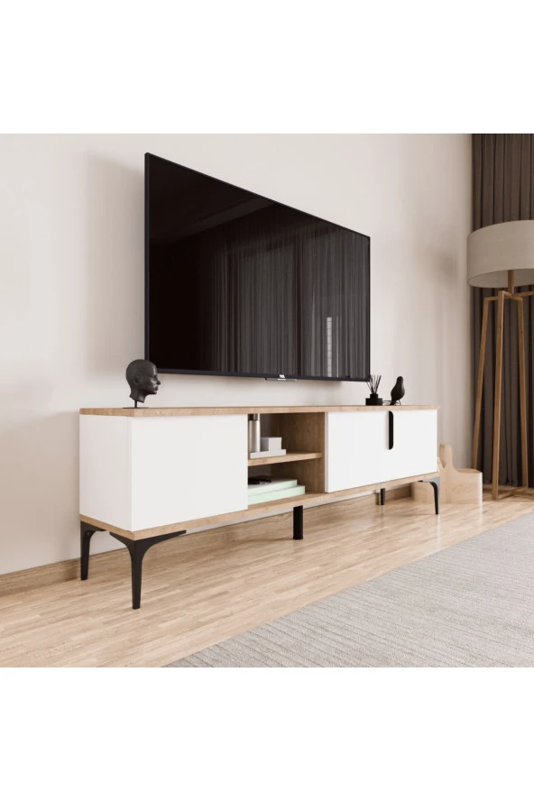 ALONEX HOME TARZ TV ÜNİTESİ , RAFLI TV SEHPASI , 180 CM TV KONSOLU (FULL BEYAZ)