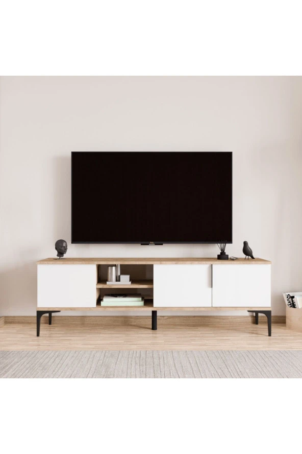 ALONEX HOME TARZ TV ÜNİTESİ , RAFLI TV SEHPASI , 180 CM TV KONSOLU (FULL BEYAZ) - 2