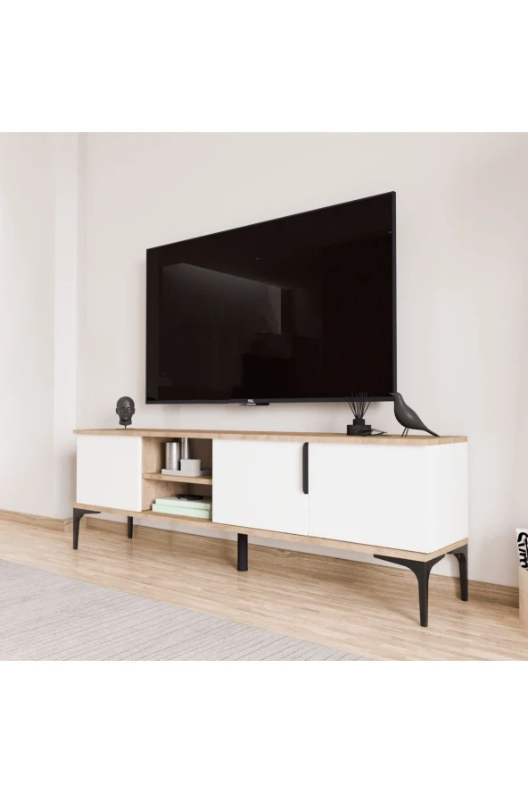 ALONEX HOME TARZ TV ÜNİTESİ , RAFLI TV SEHPASI , 180 CM TV KONSOLU (FULL BEYAZ) - 3