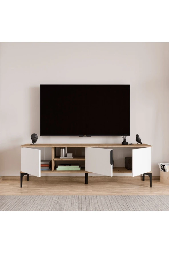 ALONEX HOME TARZ TV ÜNİTESİ , RAFLI TV SEHPASI , 180 CM TV KONSOLU (FULL BEYAZ) - 4