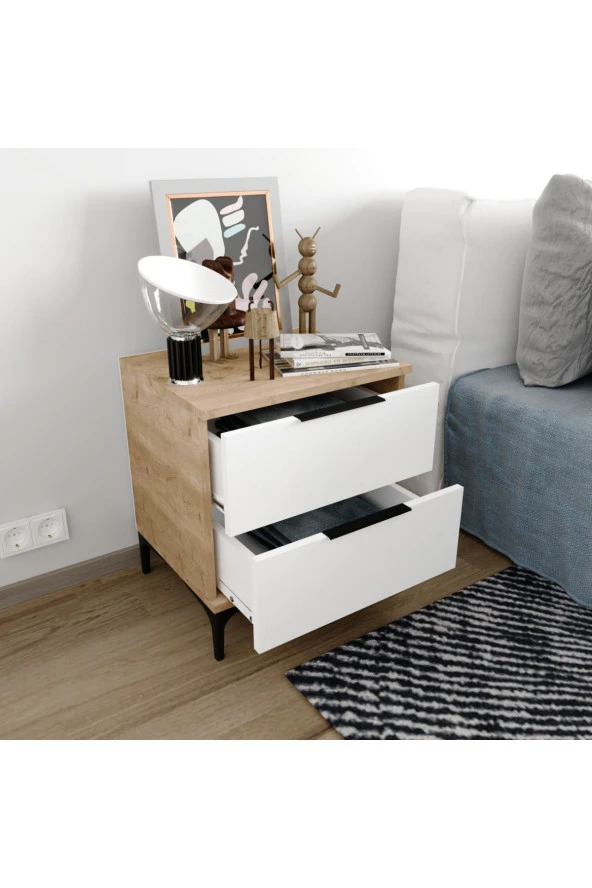 ALONEX HOME Aden 2 Çekmeceli Beyaz Komodin - 3