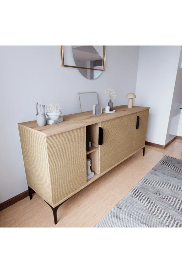ALONEX HOME  Mobilya Tarz Konsol 4 Kapaklı, Raflı , 180 Cm , Yemek Odası , Ofis, Salon Ünite (YUNUS) - 3