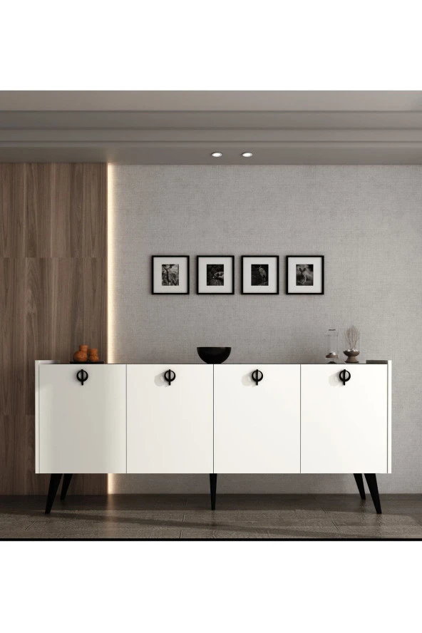 ALONEX HOME Kaya Konsol Ay Taşı (KIRIK BEYAZ) Mermer Desenli 180 Cm Yemek Odası Ofis Salon Ünite - 3