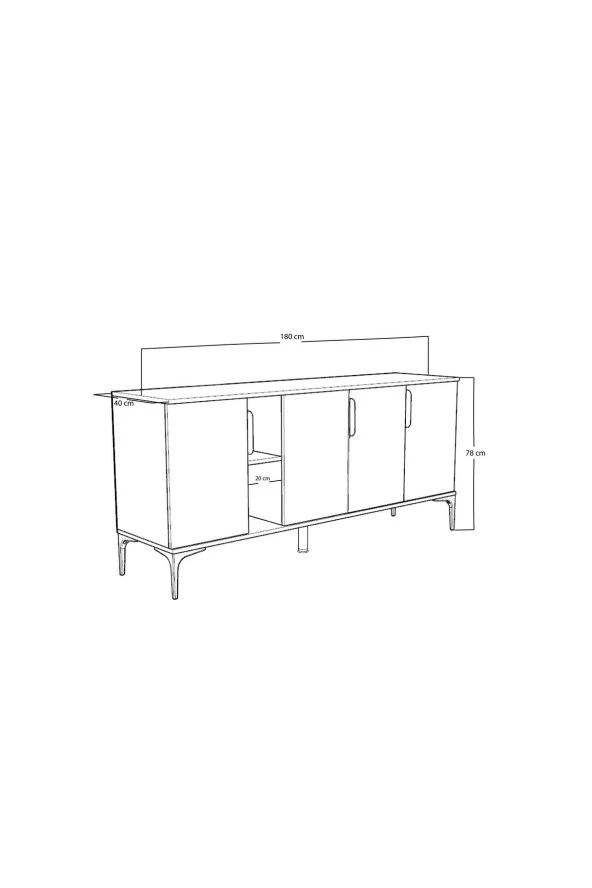 ALONEX HOME  Mobilya Tarz Konsol 4 Kapaklı, Raflı , 180 Cm , Yemek Odası , Ofis, Salon Ünite (BEYAZ-ANTRASİT) - 6